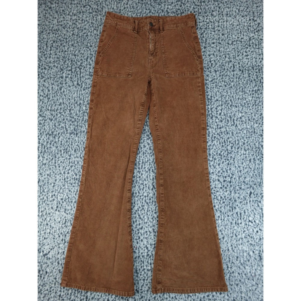 American Eagle Corduroy Pants Womens 8 Brown Good High Rise Flare Patch Pocket